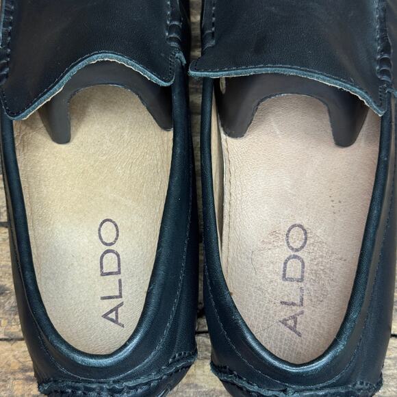 Aldo Men’s Black Leather Driving Loafers Size 9 EU 42 Slip On Moc Toe Shoes - Picture 7 of 9